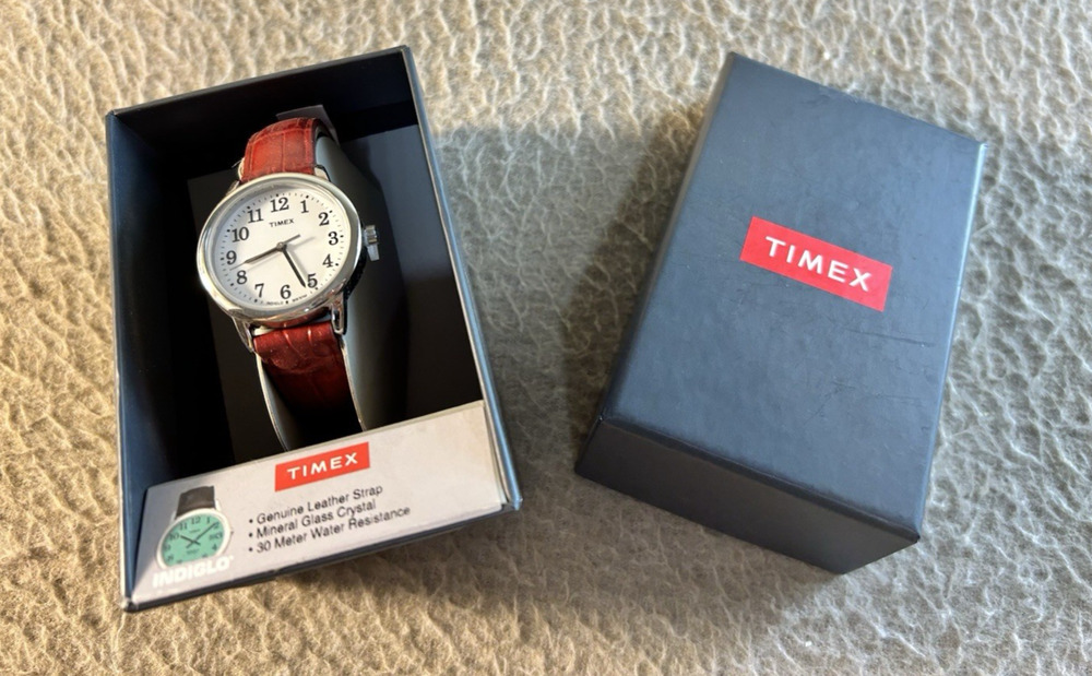 Timex Women's Easy Reader Classic Watch Red Leather Strap TW2P68700 New